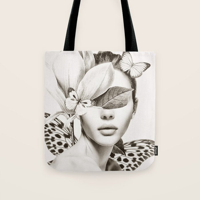 PORTRAIT /Woman with flower and butterflies Tote Bag Gallery Image 1