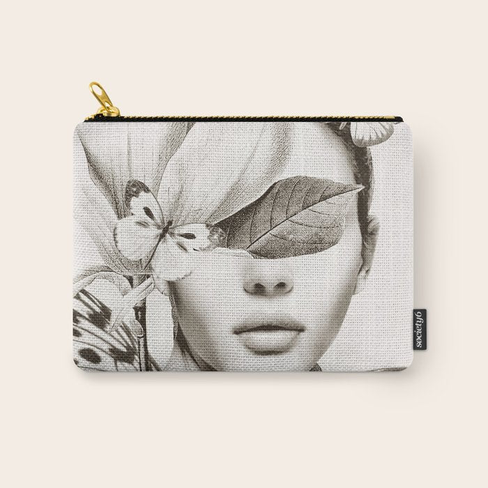 PORTRAIT /Woman with flower and butterflies Carry All Pouch Gallery Image 1