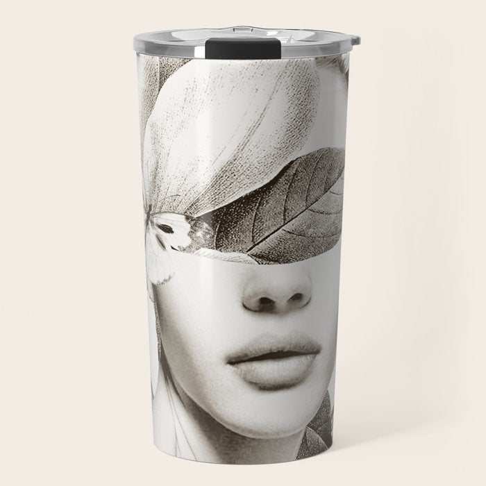 PORTRAIT /Woman with flower and butterflies Travel Mug Gallery Image 1