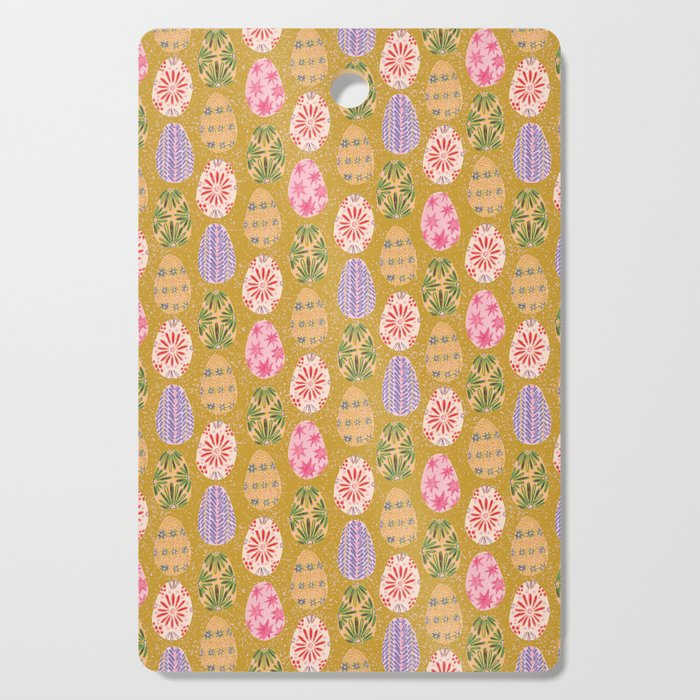 Colorful Folk Art Easter Eggs in Sandy Brown & Pink Cutting Board Gallery Image 1