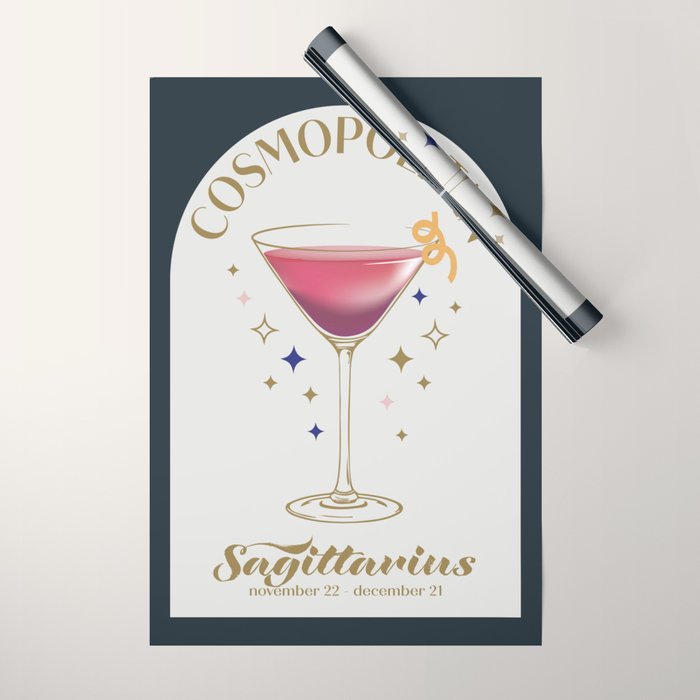 Cosmopolitan Cocktail Zodiac Sign Wrapping Paper Gallery Image 1