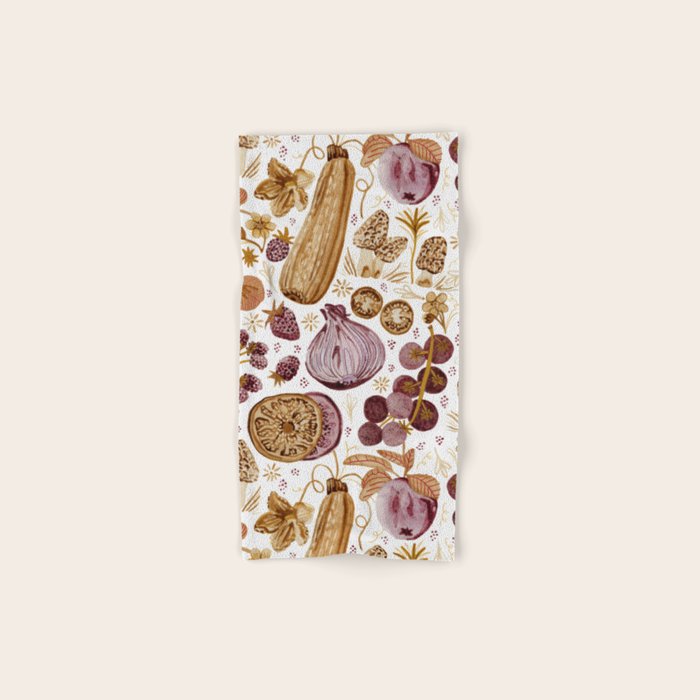 Garden Vegetables & Fresh Fruit in Ochre & Burgundy Bath Towel Gallery Image 1