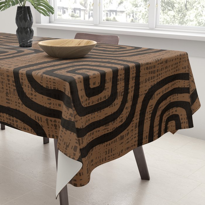 Mud Cloth Concentric Pattern 772 Black and Brown Tablecloth Gallery Image 3