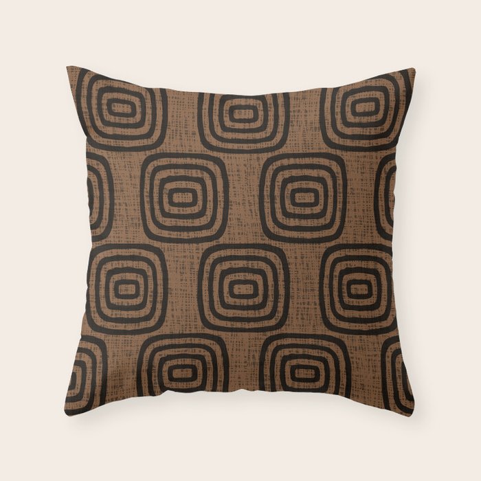 Mud Cloth Concentric Pattern 772 Black and Brown Throw Pillow Gallery Image 6