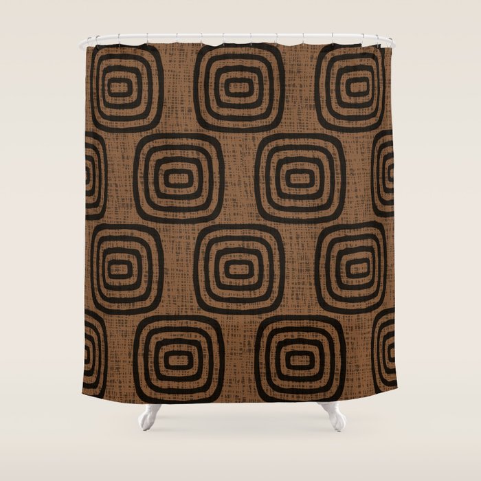 Mud Cloth Concentric Pattern 772 Black and Brown Shower Curtain Gallery Image 1