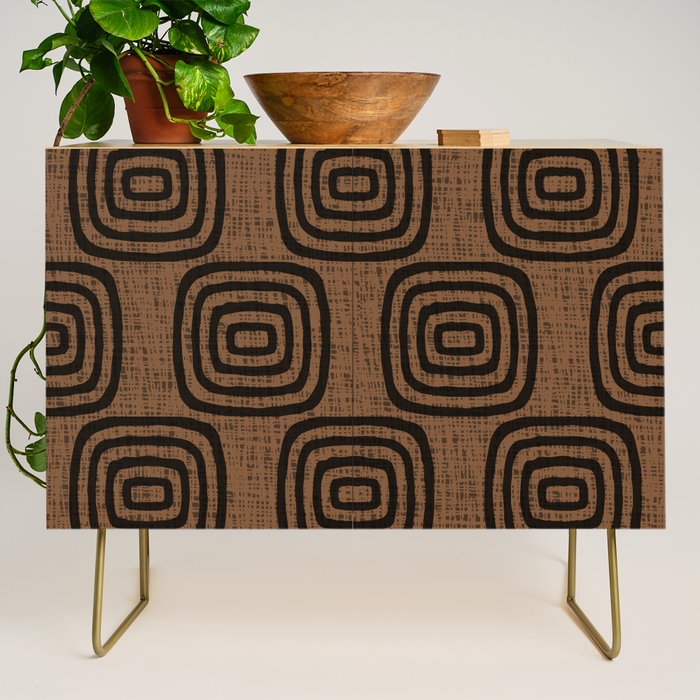 Mud Cloth Concentric Pattern 772 Black and Brown Credenza Gallery Image 1