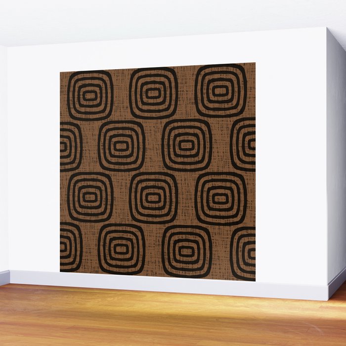 Mud Cloth Concentric Pattern 772 Black and Brown Wall Mural Gallery Image 2