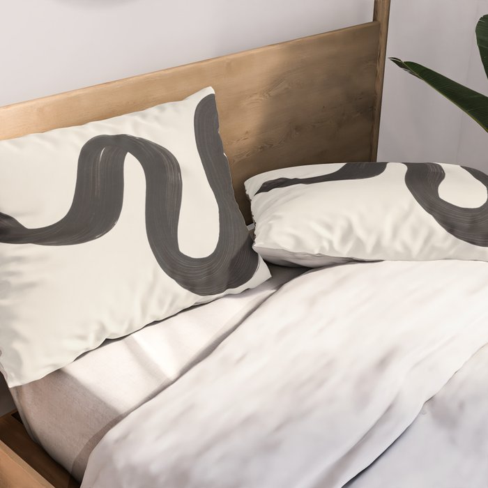 Minimalist Abstract Art Smoke Genie In The Lamp Mythical Magical Ink Art Black & White Pillow Sham Gallery Image 2