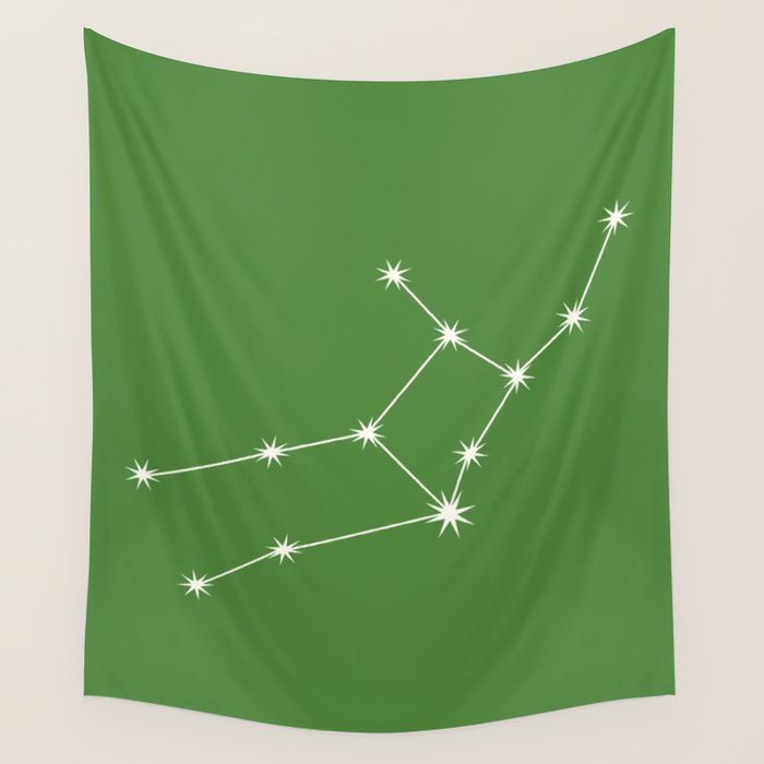 Virgo Zodiac Star Constellation Line Art Kelly Green Wall Tapestry Gallery Image 4