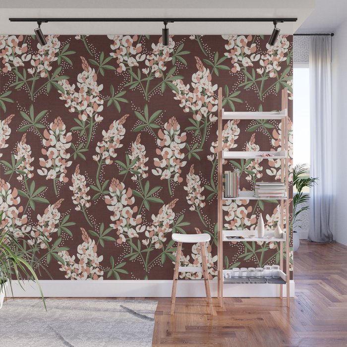 Bluebonnet Floral Brown Peach Multi Wall Mural Gallery Image 1