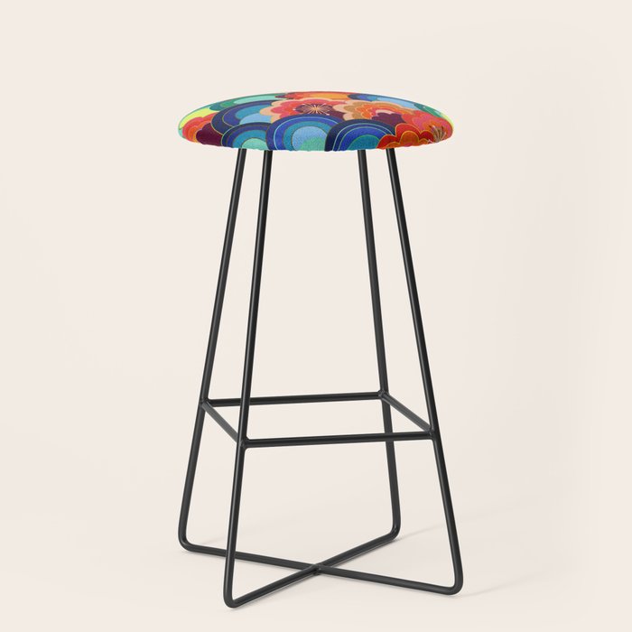 70s rainbow flowers sunset colors Stool Gallery Image 1