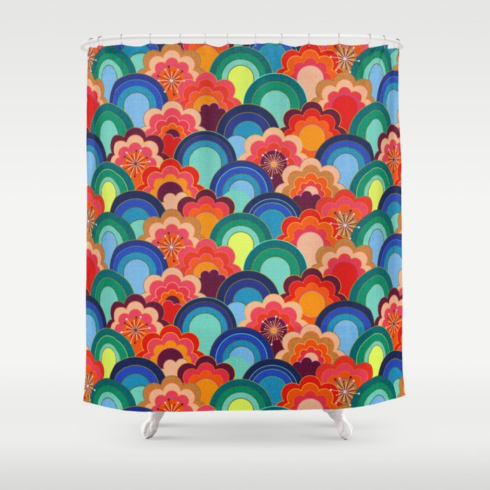 70s rainbow flowers sunset colors Shower Curtain Gallery Image 1