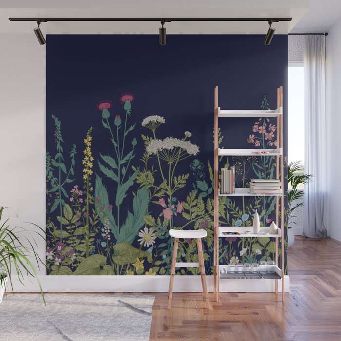 Magical Midnight Garden Wild Flower Art Wall Mural Gallery Image 1