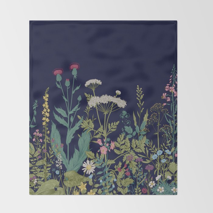 Magical Midnight Garden Wild Flower Art Throw Blanket Gallery Image 2