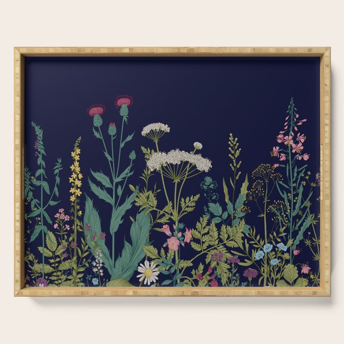 Magical Midnight Garden Wild Flower Art Serving Tray Gallery Image 1