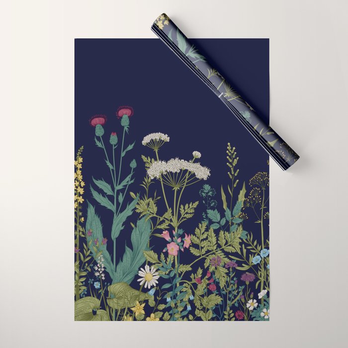 Magical Midnight Garden Wild Flower Art Wrapping Paper Gallery Image 1