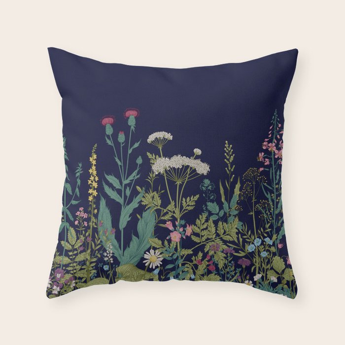 Magical Midnight Garden Wild Flower Art Throw Pillow Gallery Image 1