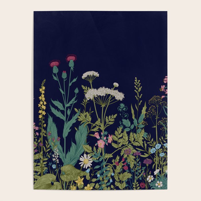 Magical Midnight Garden Wild Flower Art Poster Gallery Image 4