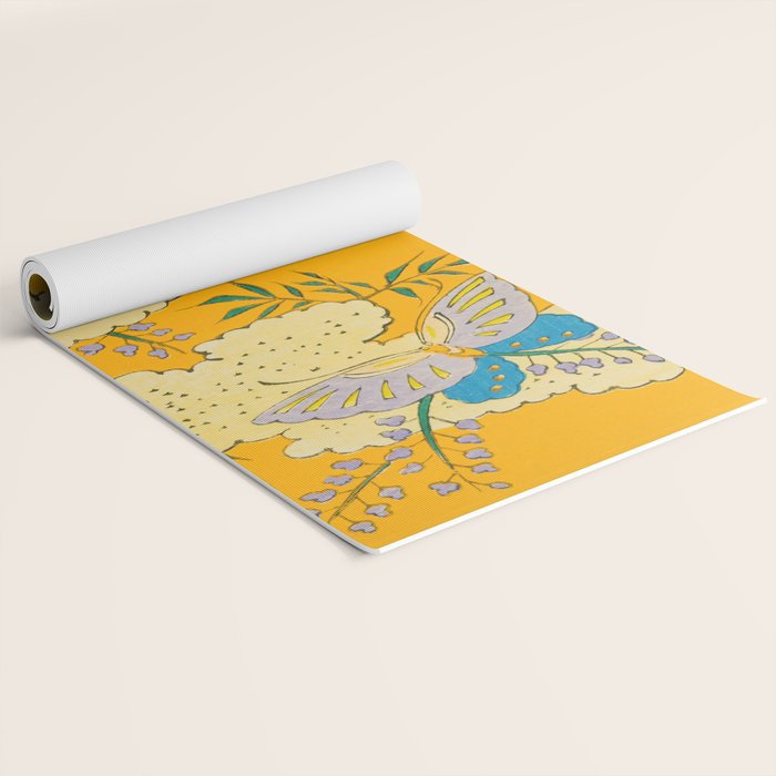 Butterflies on Flowers Vintage Japanese Botanical Print Yoga Mat Gallery Image 2