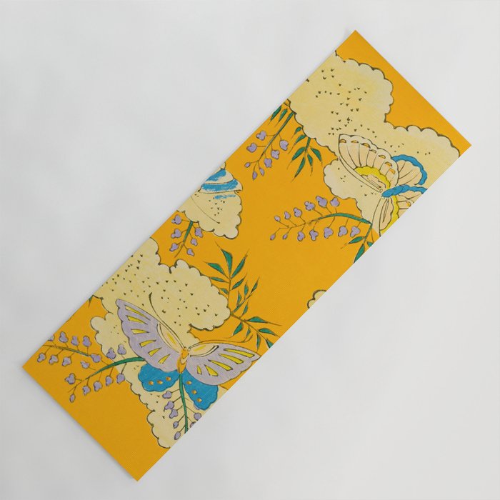 Butterflies on Flowers Vintage Japanese Botanical Print Yoga Mat Gallery Image 1