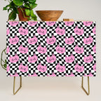 Funny cat cartoon checkered pattern Credenza Gallery Image 1