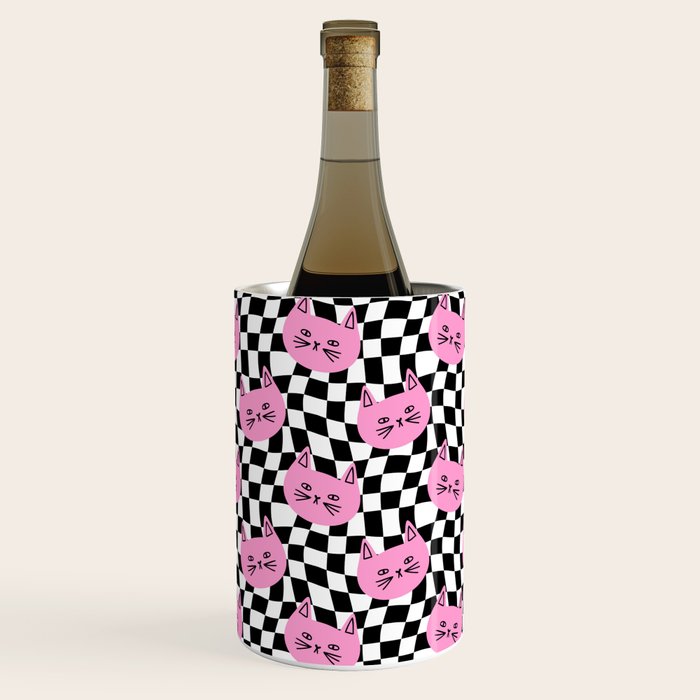 Funny cat cartoon checkered pattern Wine Chiller Gallery Image 2