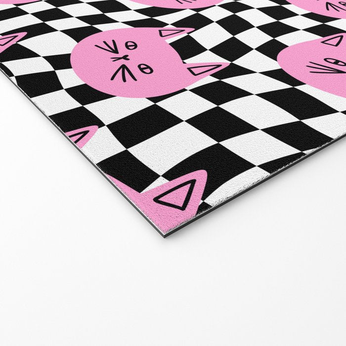 Funny cat cartoon checkered pattern Welcome Mat Gallery Image 2