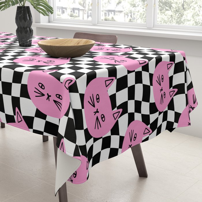 Funny cat cartoon checkered pattern Tablecloth Gallery Image 3