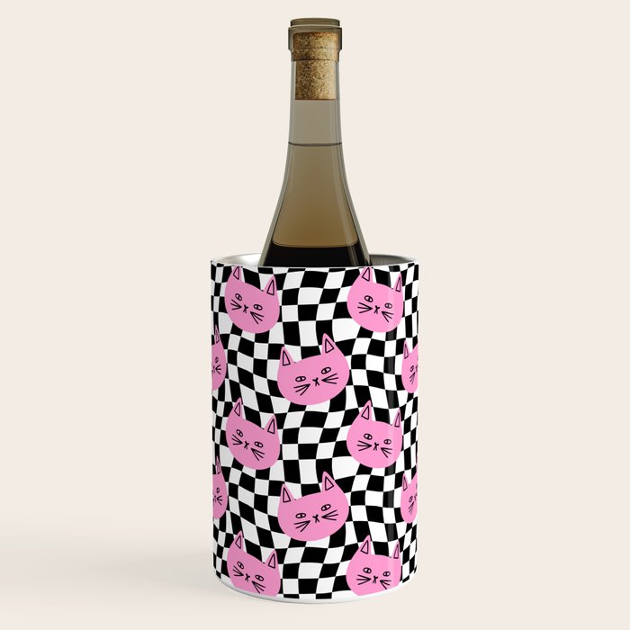 Funny cat cartoon checkered pattern Wine Chiller Gallery Image 1