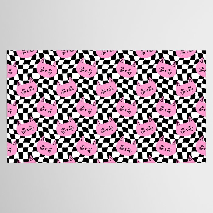 Funny cat cartoon checkered pattern Tablecloth Gallery Image 2