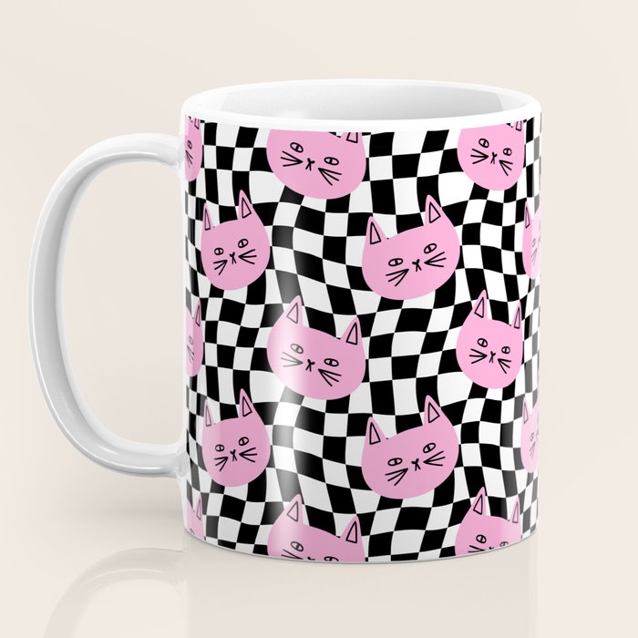 Funny cat cartoon checkered pattern Coffee Mug Gallery Image 3