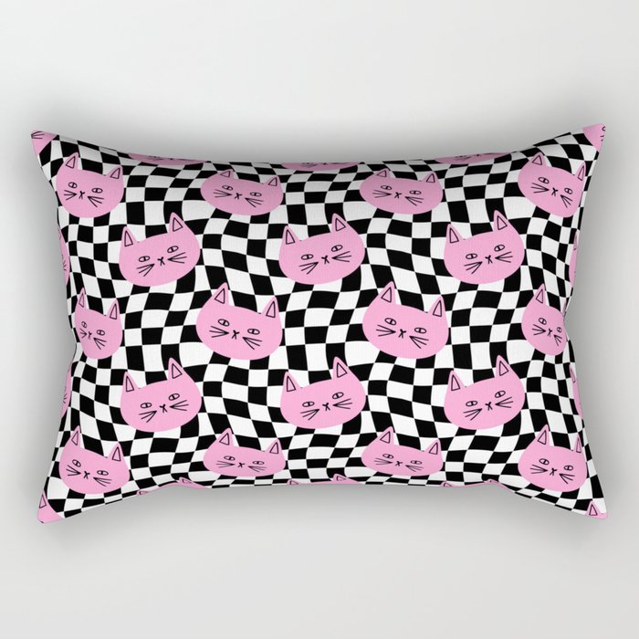 Funny cat cartoon checkered pattern Rectangular Pillow Gallery Image 2