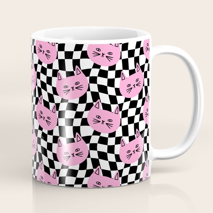 Funny cat cartoon checkered pattern Coffee Mug Gallery Image 1