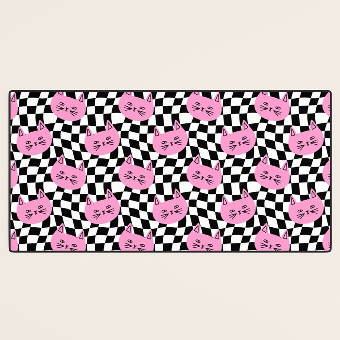 Funny cat cartoon checkered pattern Desk Mat Gallery Image 3