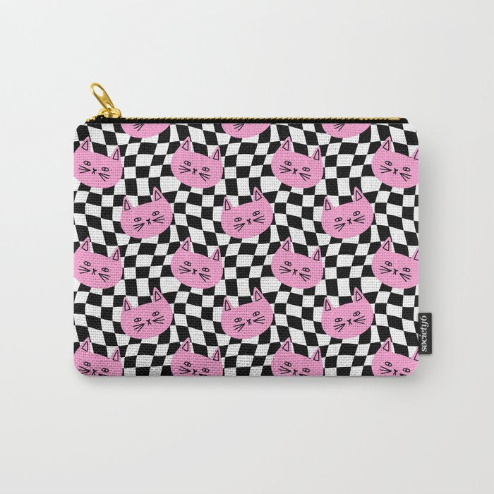 Funny cat cartoon checkered pattern Carry All Pouch Gallery Image 1