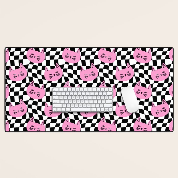 Funny cat cartoon checkered pattern Desk Mat Gallery Image 1
