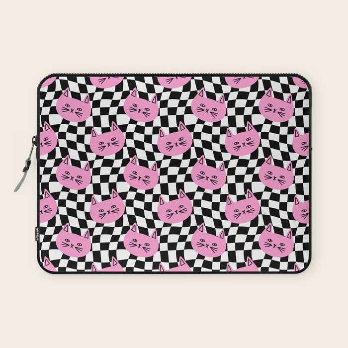 Funny cat cartoon checkered pattern Laptop Sleeve Gallery Image 1