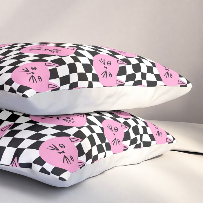 Funny cat cartoon checkered pattern Pillow Sham Gallery Image 3