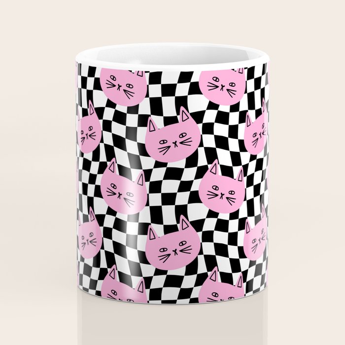 Funny cat cartoon checkered pattern Coffee Mug Gallery Image 4