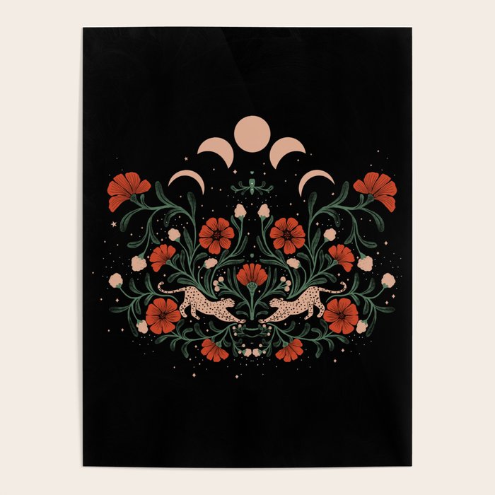 Modern tigers with red poppies Poster Gallery Image 1
