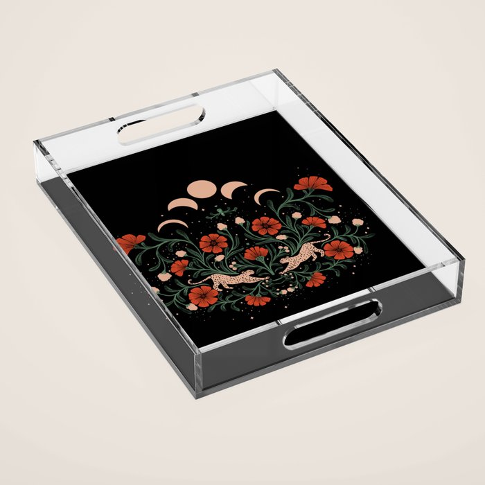 Modern tigers with red poppies Acrylic Tray Gallery Image 1