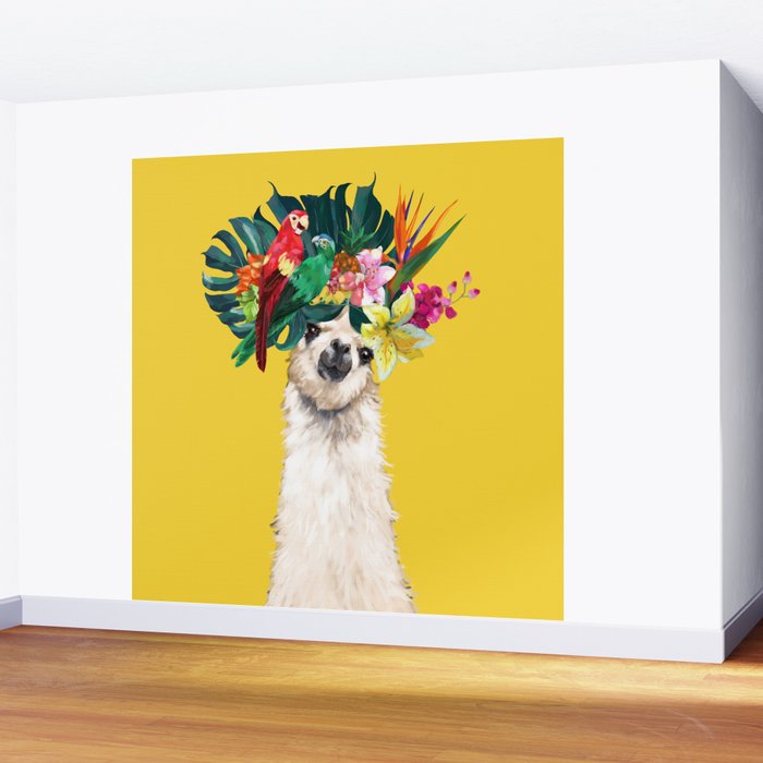 Aloha Hawaiian Llama in Yellow Wall Mural Gallery Image 2