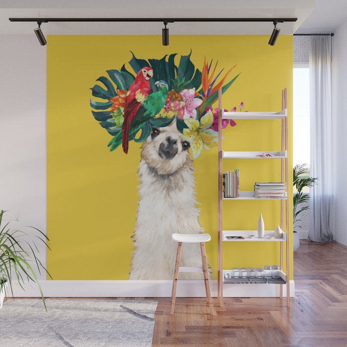 Aloha Hawaiian Llama in Yellow Wall Mural Gallery Image 1