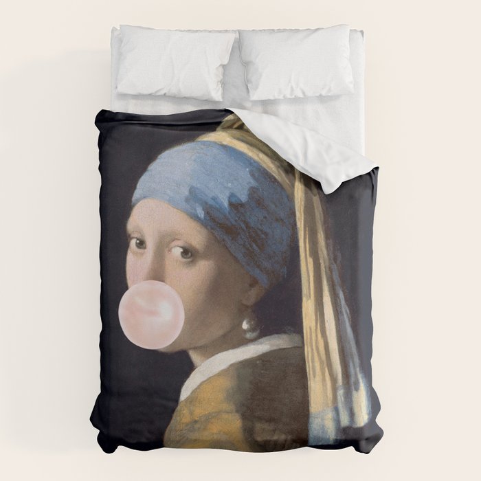 Girl with Pearl Earing Blowing Gum Duvet Cover Gallery Image 6