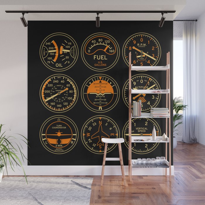 Aircraft Flight Instruments - Full Black Wall Mural Gallery Image 1