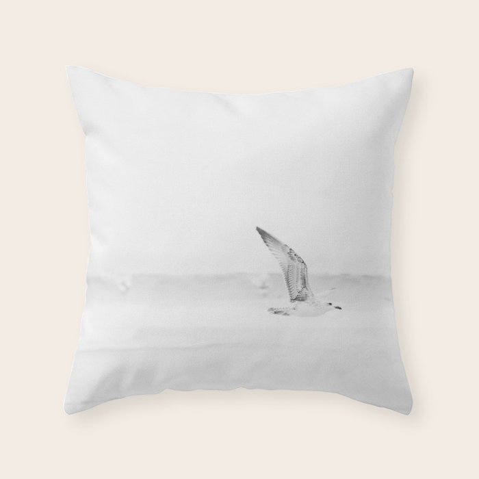 Minimal Black and White Beach Print - Bird Flight - Elegant Ocean Print - Seagull - Sea Photography  Throw Pillow Gallery Image 6