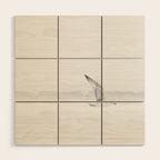 Minimal Black and White Beach Print - Bird Flight - Elegant Ocean Print - Seagull - Sea Photography  Wood Wall Art Gallery Image 1
