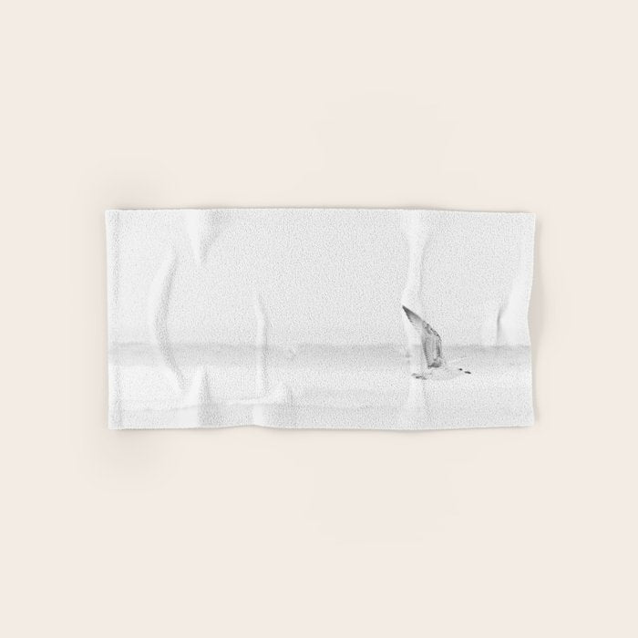 Minimal Black and White Beach Print - Bird Flight - Elegant Ocean Print - Seagull - Sea Photography  Bath Towel Gallery Image 1