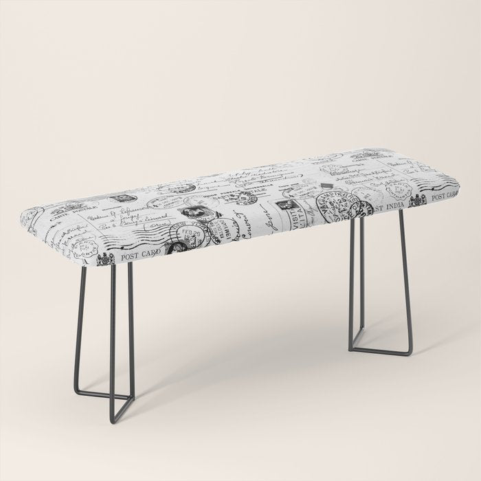 Nostalgic Message Charming Vintage Letters And Postcards Black White Pattern Bench Gallery Image 1