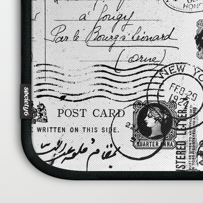 Nostalgic Message Charming Vintage Letters And Postcards Black White Pattern Laptop Sleeve Gallery Image 3